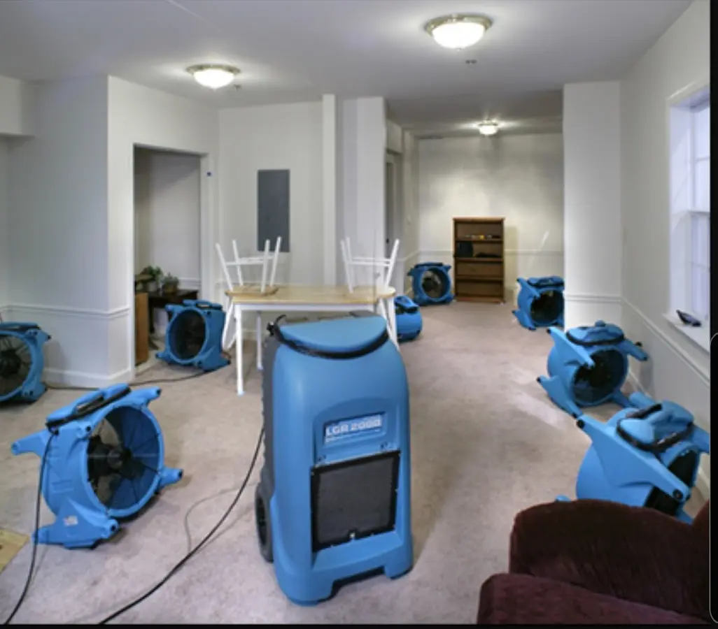 Air movers and dehumidifier setup for Water Extraction & Removal in Ada